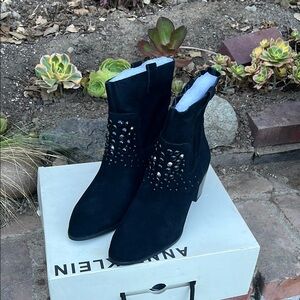 ANNE KLEIN black suede embellished boot